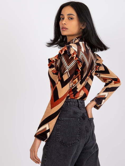 Brązowo-beżowa bluzka welurowa z printami Annabel