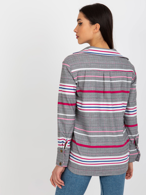 Hurtownia Biało-różowa damska koszula w paski i kratę