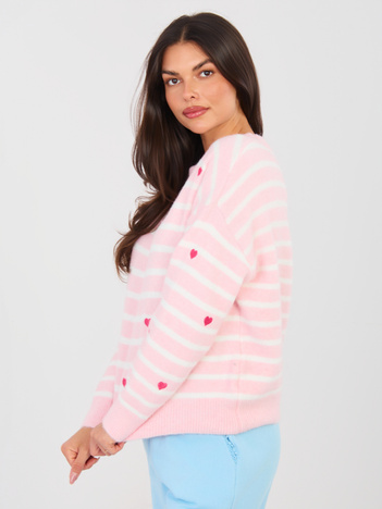 Jasnoróżowy damski sweter oversize w serca