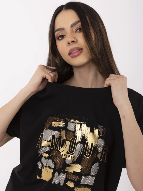 Czarna damska bluzka z wydłużonym tyłem