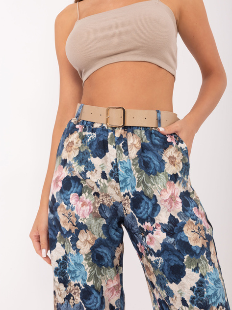 Ciemnoniebieskie garniturowe spodnie z printem RUE PARIS