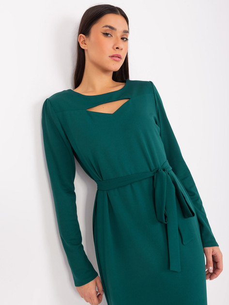 Hurt Ciemnozielona prążkowana sukienka koktajlowa