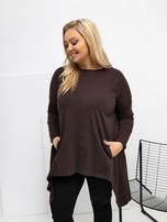 Czekoladowa długa bluzka plus size z bawełny