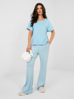 Pastelowa niebieska bluzka basic o kroju oversize RUE PARIS 