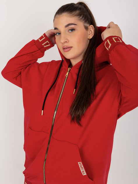 Hurtownia Czerwona rozpinana bluza plus size z kapturem 