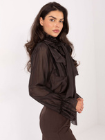 Czekoladowa elegancka koszula z kokardą