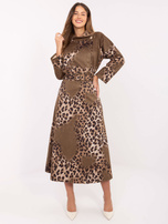 Khaki-beżowa midi spódnica z nadrukiem