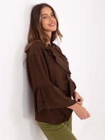 Brązowa koszula z falbankami przy rękawach RUE PARIS 