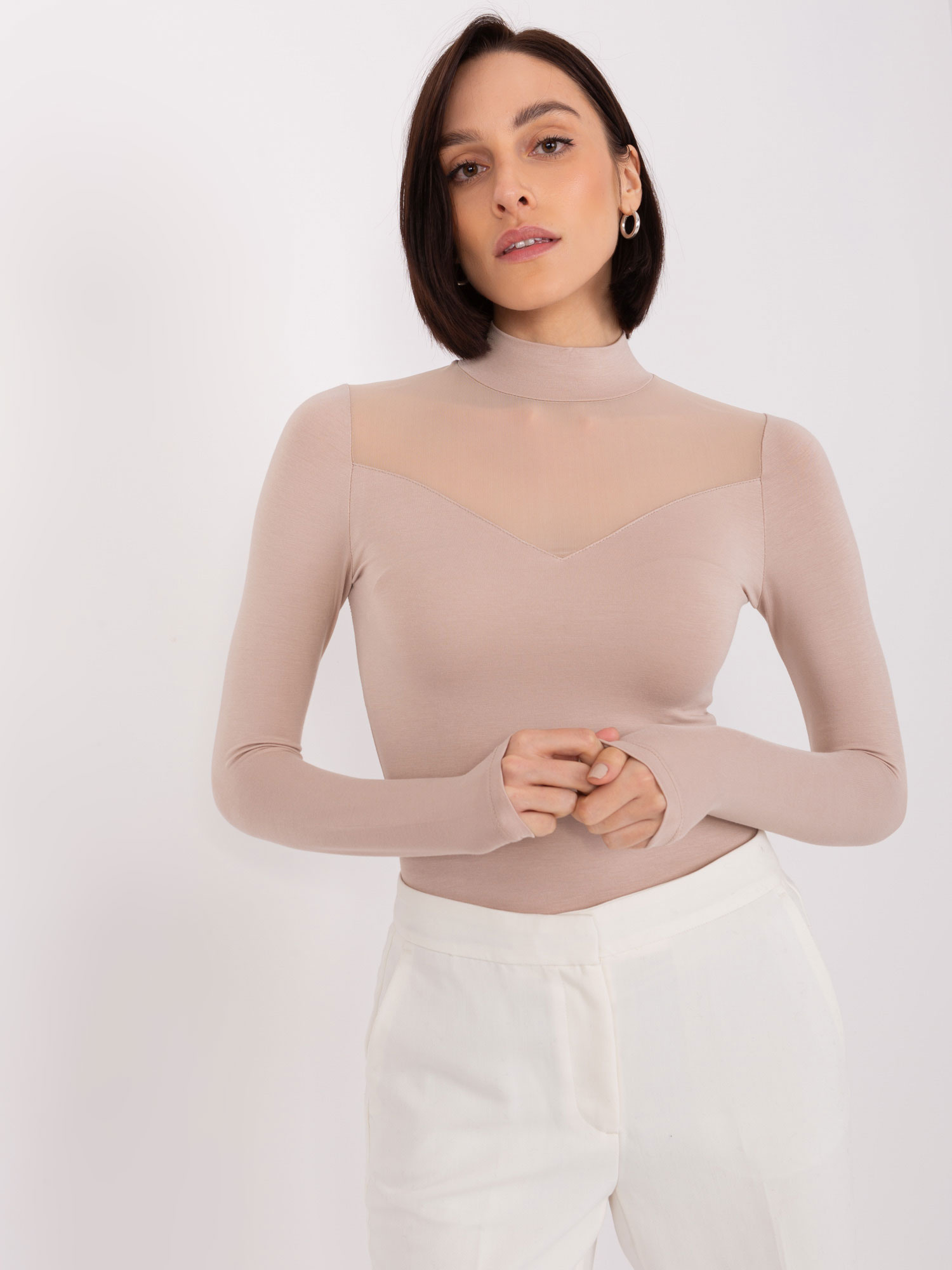 Großhandel Beigefarbenes Blusenkleid aus Viskose BASIC FEEL GOOD.