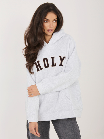 Jasnoszara melanżowa ocieplana bluza z kapturem RUE PARIS 