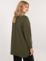 Khaki ženski oversize pulover z bleščečo nitko.