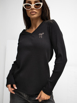 Czarna bluzka loongsleve z małym haftem RUE PARIS 