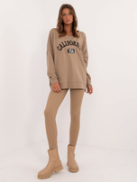 Hurt Ciemnobeżowy komplet dresowy z bluzą bez kaptura