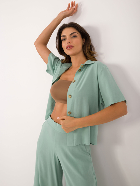 Hurt Pistacjowy damski komplet letni z krótką koszulą