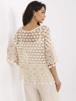 Beige durchbrochene Boho-Bluse mit 3/4-Ärmeln.