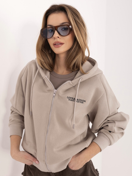 Beżowa ocieplana bluza z napisami