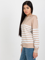 Hurt Beżowo-biała damska bluza basic z kapturem RUE PARIS  