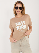 Ciemnobeżowa damska bluzka z krótkim rękawem RUE PARIS