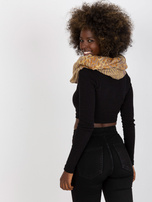 Ciemnobeżowo-żółta chusta komin z motywem 