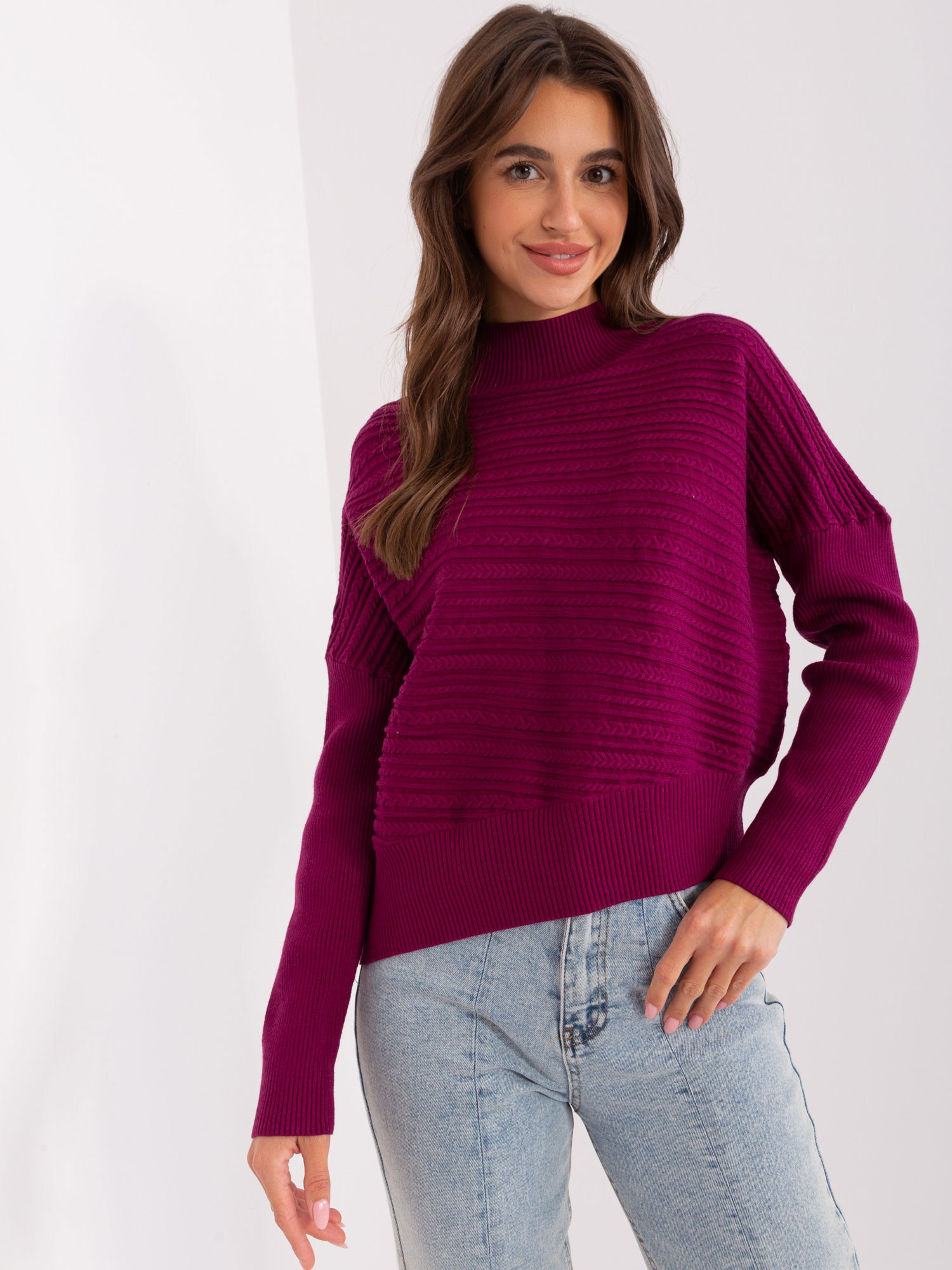 Purple Asymmetrical Bat Cut Sweater