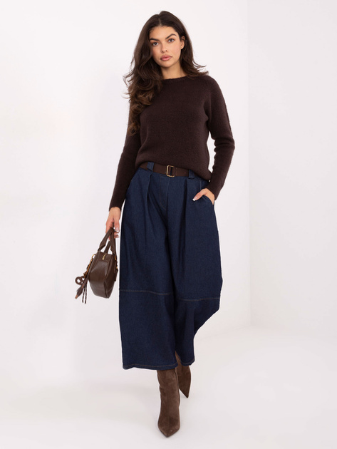 Granatowe szerokie jeansy 7/8