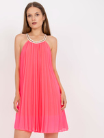 Fluo Pink Pleated One Size Strap Dress