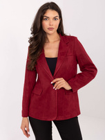 Bordowa zamszowa marynarka z zapięciem na guzik