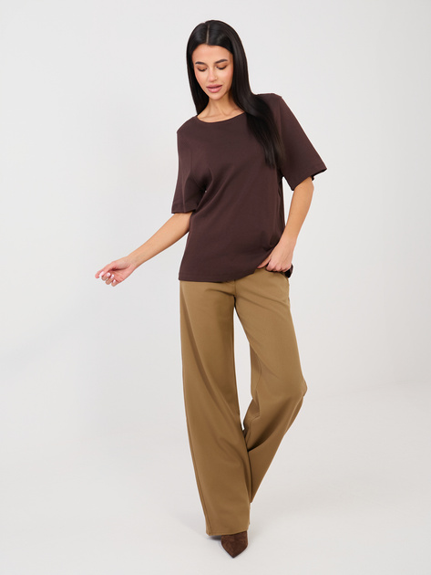 Czekoladowy t-shirt basic z okrągłym dekoltem RUE PARIS