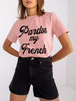 Jasnoróżowy t-shirt damski z okrągłym dekoltem Jade