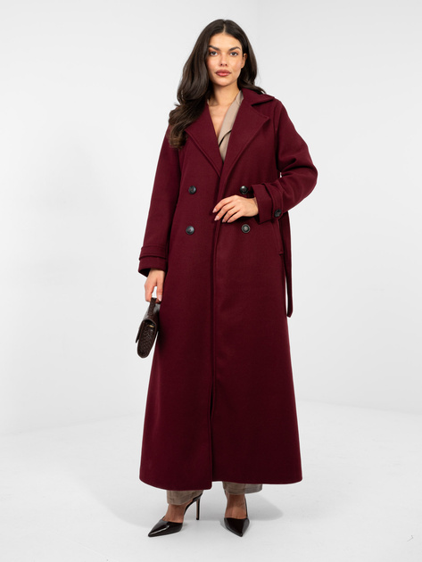 Ciemnobordowy dwurzędowy płaszcz z kieszeniami