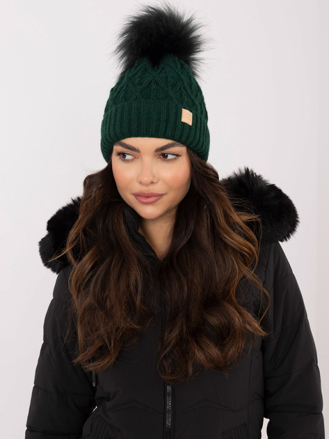 Hurt Ciemnozielona zimowa czapka z pomponem RUE PARIS