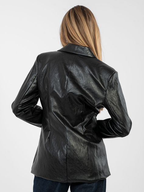 Czarna taliowana marynarka z ekoskóry RUE PARIS