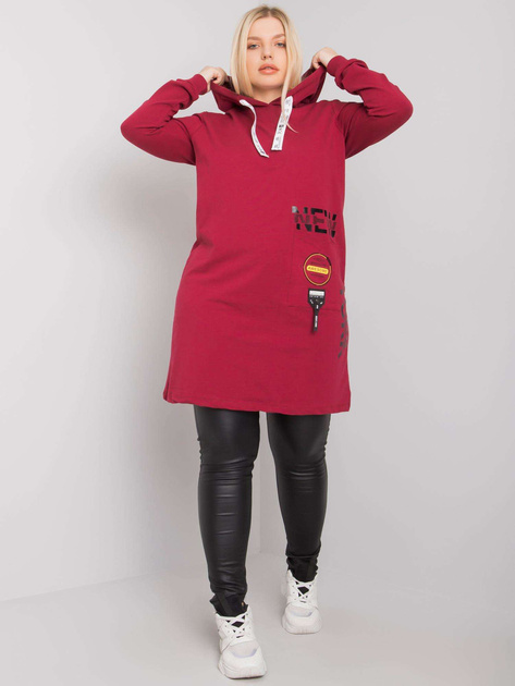 Bordowa tunika plus size z kapturem Ashford