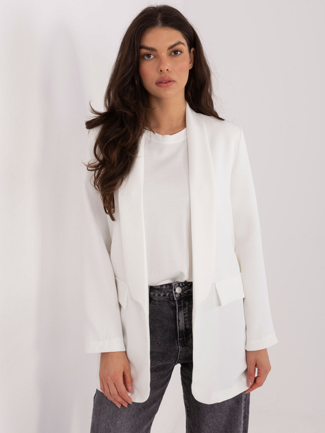 Ecru elegancka marynarka z marszczonym rękawem