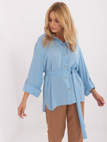 Hurtownia Niebieska damska koszula oversize z paskiem