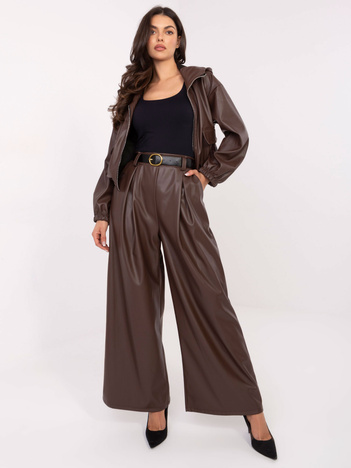 Brązowe skórzane spodnie z paskiem RUE PARIS