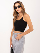 Czarny krótki top basic w prążki RUE PARIS