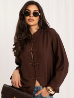 Brown shirt blouse with a collar.