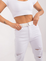 Hurtownia Białe damskie spodnie mom jeans z paskiem