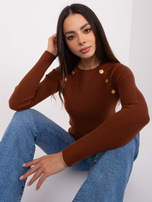 Hurt Ciemnobrązowy dopasowany sweter klasyczny w prążek