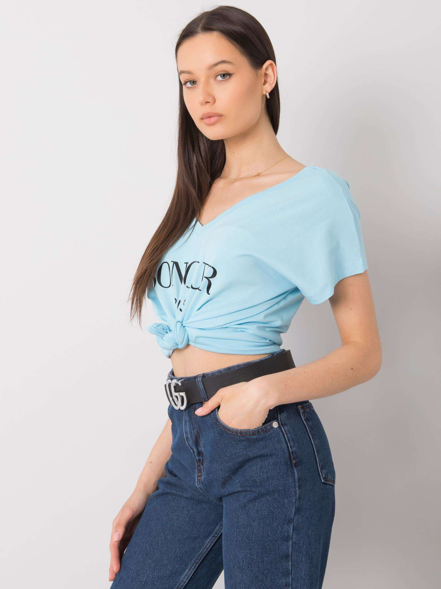 Niebieski t-shirt z nadrukiem Hortense
