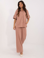 Hurtownia Brudnoróżowy dwuczęściowy komplet letni z lnu