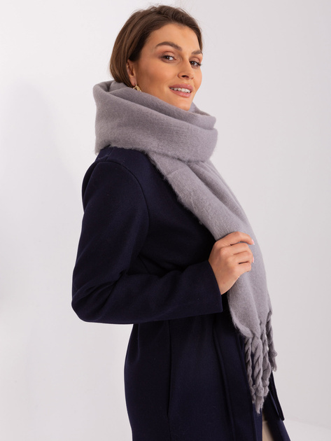 Hurtownia Szary damski szal z frędzlami