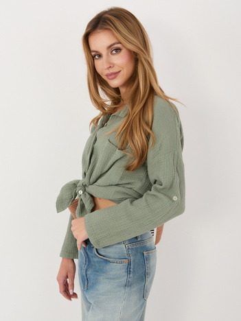 Khaki muślinowa koszula z kieszenią