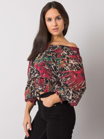 Bordowo-beżowa bluzka hiszpanka z printami Rouen