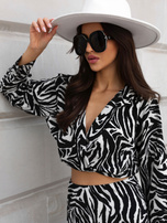 Hurt Ecru-czarny komplet w zebrę z krótką bluzką