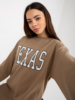 Hurt Ciemnobeżowa długa bluza z nadrukiem i kieszeniami 