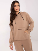 Ciemnobeżowy damski komplet z bluzą kangurką