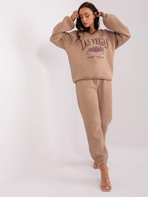 Hurt Ciemnobeżowy komplet dresowy o kroju oversize