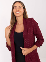 Bordowa damska marynarka z marszczonymi rękawami